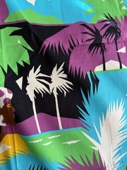1 Yd 80’s Style cotton print fabric neon purple Lime green Black Tropical Theme