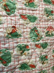 Vintage 1970s Spring Mills Quilted Fabric Elves Snails Mushrooms 45” x 54” 1.5yd