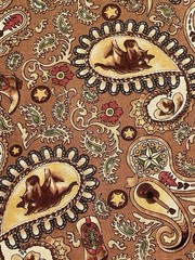 Vtg Cotton Fabric Horses & Cowboys Horseshoe Trail by Sara Khammash Half Yard