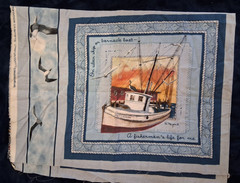 4 Vintage Coastal Fabric Pillow Panels D Morgan Nautical Fishing Boat Seagulls