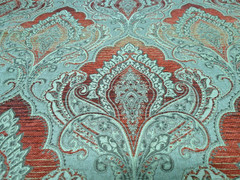 Chenille Damask Taupe/Gold/Red/Peachy/Cream High-End Heavy Very Elegant 59 x 55
