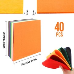 Stiff Felt Fabric Sheets 12×12 Inch 30x30cm 2mm Thick Assorted 40 PCS