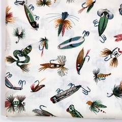 Cranston Quilting Fabric Cotton BTHY Vintage Fishing Lures Print VIP Flies