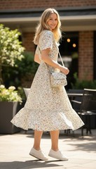 Crossbody, multi-colored floral pattern printed on a cream leather base.