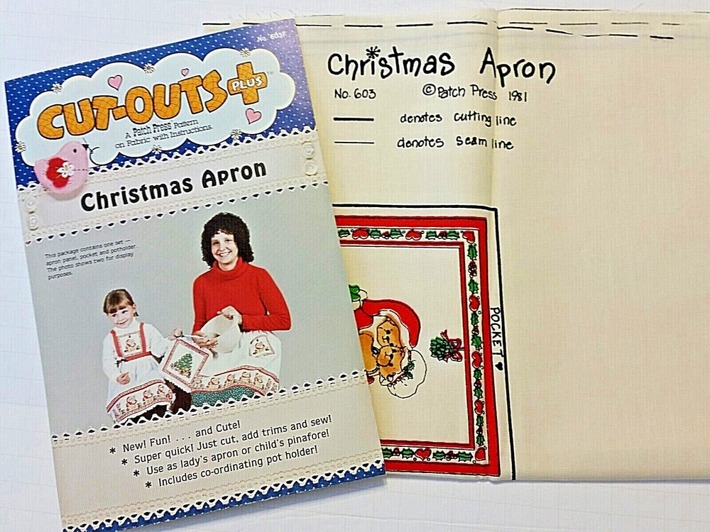 fabric panel 603F CHRISTMAS APRON Patch Press CUT-OUTS 1981 uncut
