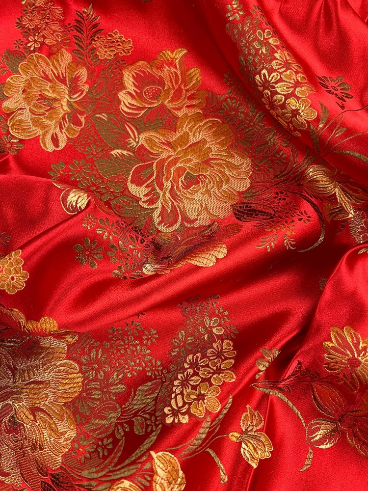 Anais RED Floral Brocade Chinese Satin Fabric for Cheongsam/Qipao, Apparel, Cos