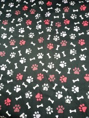 Hobby Lobby Fabrics Black Background Red/Gray Paws White Bones 2 Yards x 42″