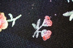 EMBROIDERED FLORAL LACE FABRIC W/ BEAD SPARKLE BLACK RED ROSES 56″ WIDE BY YARD