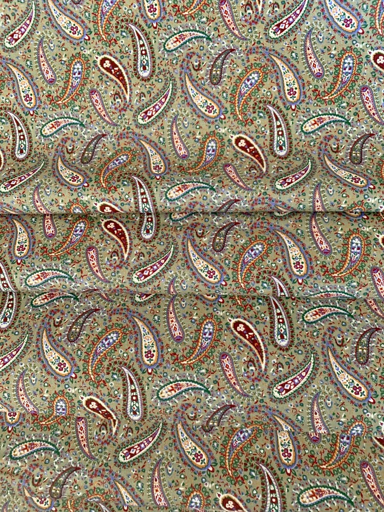 Olive Paisley Cotton Fabric by the yard, Bandana Fabric, Quilter Cotton
