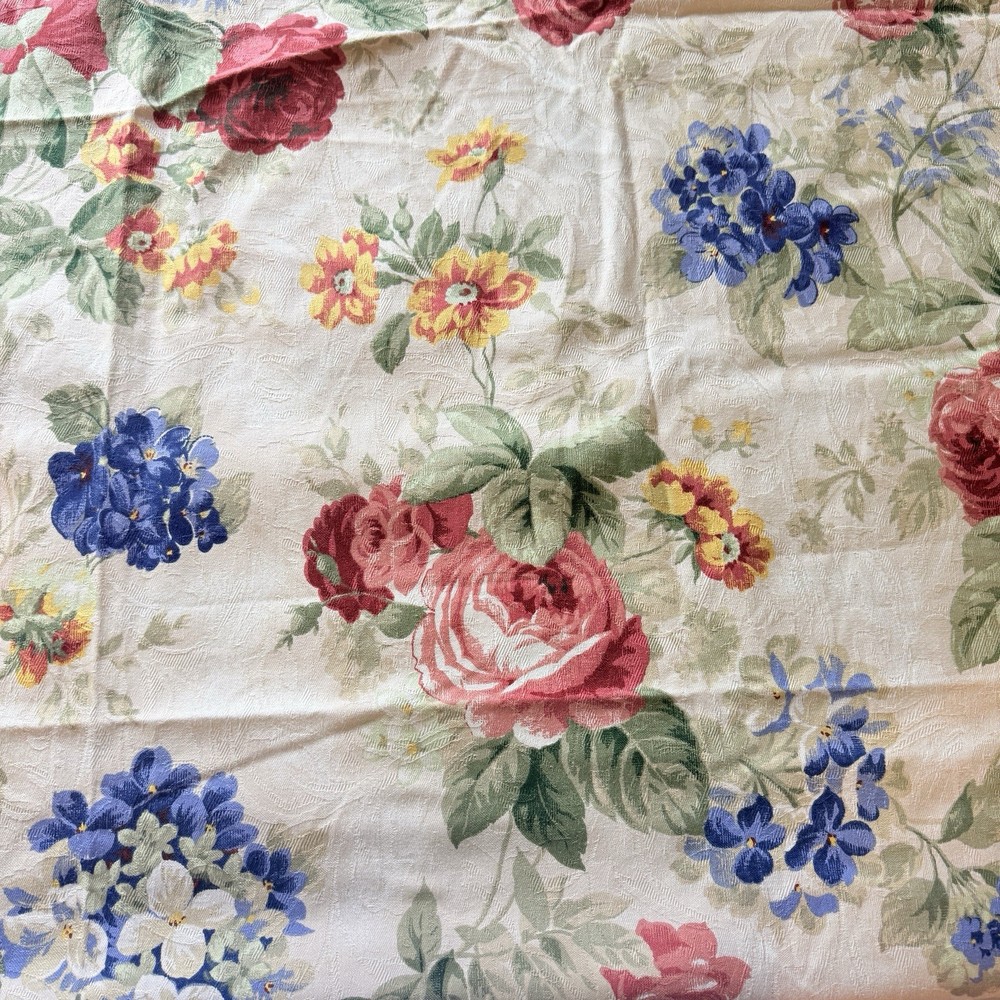 Vintage Richloom Floral Ivory Floral Rose Cotton Jacquard Damask Fabric 70”x55”