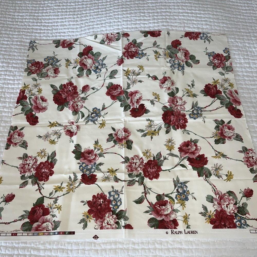Ralph Lauren Danielle White Floral Fabric Remnant 29×27”