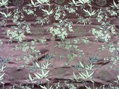 Asian Satin Brocade Floral Bamboo Pattern Gold on Brown 1Y #23