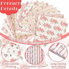 Vintage Rose Quilting Fabric Bundle 10×10 Inches Pink White Patchwork Material