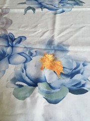 silk 51% and wool 49% floral on white all natural fabric by YARD