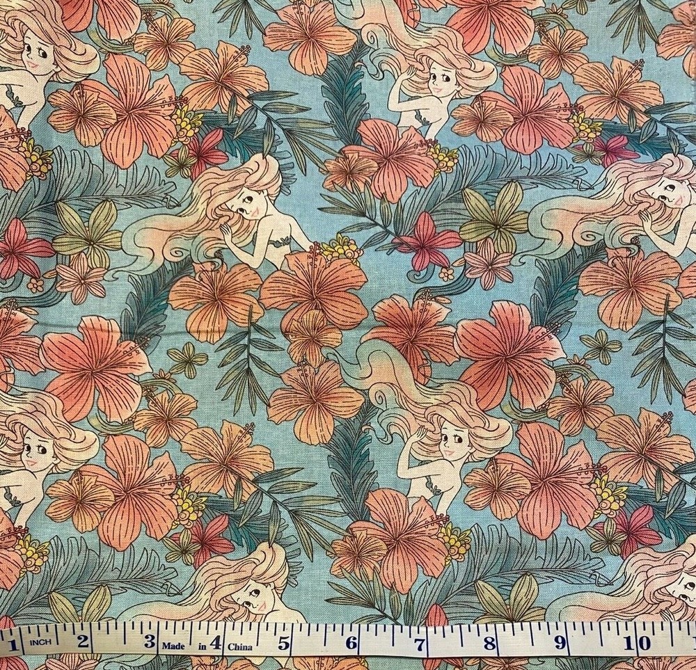NEW Disney Ariel Princess Fabric Little Mermaid Floral sold by 1/2 yard 18”x45”