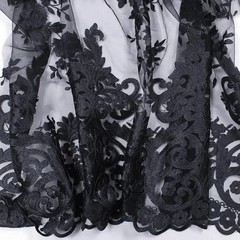 Teagan BLACK Damask Design Embroidered on Mesh Lace Fabric by the Yard – 10027