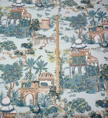 THIBAUT MYSTIC GARDEN SPA BLUE PEACOCK TEMPLE TOILE MULTIUSE FABRIC BY YARD 54″W