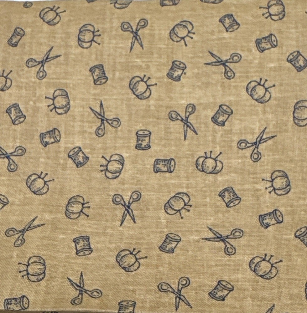 Sewing Pattern Cotton Fat Quarter 18″ x 22″ Beige & Navy