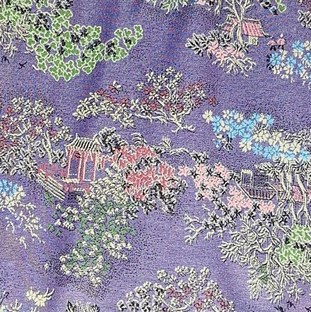 Japanese Brocade Fabric Satin Lavendar Pagoda Dress Kimono Vintage US SELLER