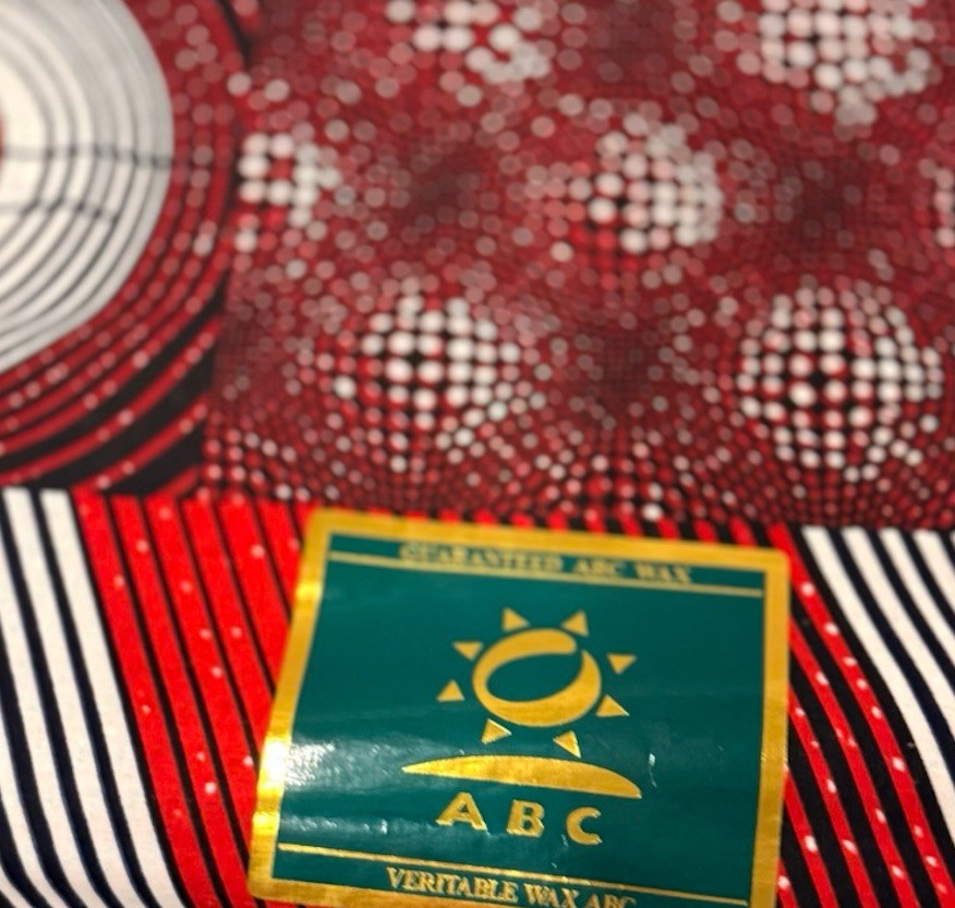 African Fabric Vlisco Super Wax: Beautiful! Black Red Stripes New, 6 Yards ABC
