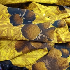 Yellow Gold Brown Vintage Hawaiian Cotton Sewing Fabric 108 x 36 in 3 yards