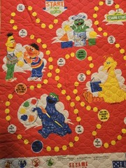 Vintage Sesame Street Play Quilt Panel Cheater Game Oscar Bert Ernie Preschool