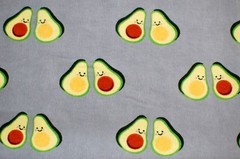 BTY*FACE MASKS*SMILING AVACADO DUOS ON DARK GREY 100% COTTON FLANNEL FABRIC 1YD