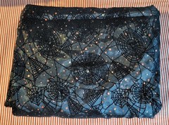 Spellbound Sparkle Spider Web Lace Fabric – Black/Orange – Halloween, JoAnn