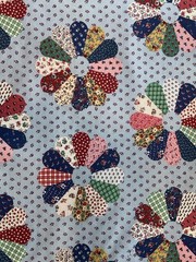 VTG Concord CHEATER QUILT 5 YD Blue Cottagecore Fabric Calico Dresden Plate