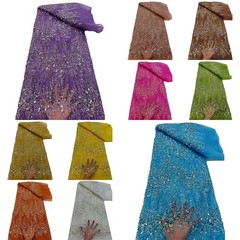 Beads Sequins Embroidery Lace Fabric Mesh Tulle DIY Sewing Wedding Party Dress