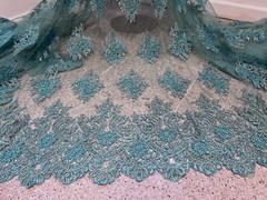 Sea Foam Embroidery Pearl Beaded Bridal Lace Fabric 50” Width 1 Yard