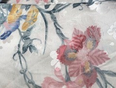 80s Upholstery Floral Fabric Rich Burgundy Gold Green Blue Cream Shiny 35″ x 58″