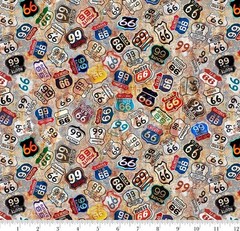 Travel Fabric | Historic Highway Route 66 Road Sign Toss | Blank Quilting YARD