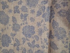 Burlap Fabric Blue Roses Leaves Stamped 36×50 inches New Grannycore