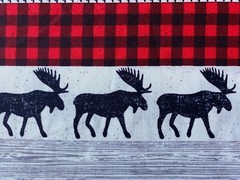 JO-ANN FABRIC~Norwegian Rustic Check~XMAS~RedGrayBlk~MOOSE~BUCK~DEER~Stripe Rows