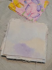 5×5 Quilt Blocks/Fabric (Precut) Lot Of 62 – Butterflies/Tie-dye/plain White