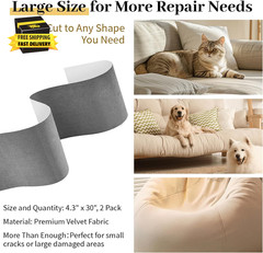 Velvet Couch Repair Patch Self Adhesive, Large Fabric Patch for Sofa & Furniture