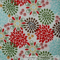 BonEful Fabric FQ Cotton Quilt Cream Off White Green Red Blue Brown Flower Xmas