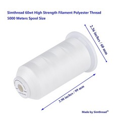 60WT Filament Polyester Bobbin Thread for Quilting 5000 Meters, White 5000m