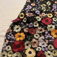 Over 4 Yards~ Beautiful 3D Embroidered Flowers on Black Tulle Lace Fabric
