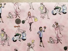 2 Yds X 44″ Poodles Paris Women Fashions Pink Cotton Fabric