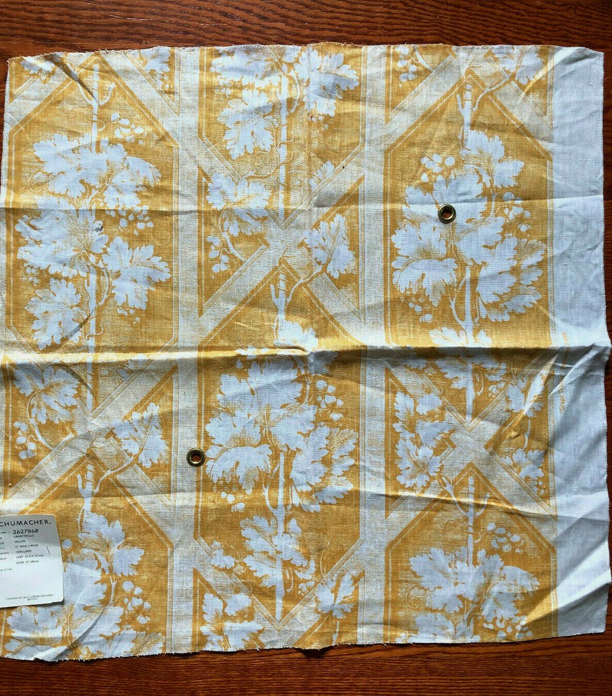 SCHUMACHER Grape Trellis in Yellow 26 3/4 x 27″ Linen Fabric Sample