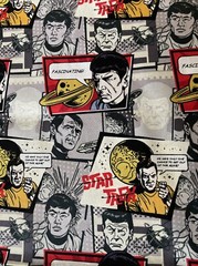 STAR TREK Spock KIRK Sulu CHEKOV Camelot Cotton Fabric Comic Quote Graphic BTY