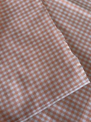 .75 yard of Pastel Peach Check Cotton (? Blend) Semi-Sheer Fabric 44″ wide