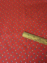 Vintage 1940’s-60’s Green Pink Blue Calico on Red 27″ L x 36″ W Cotton Fabric