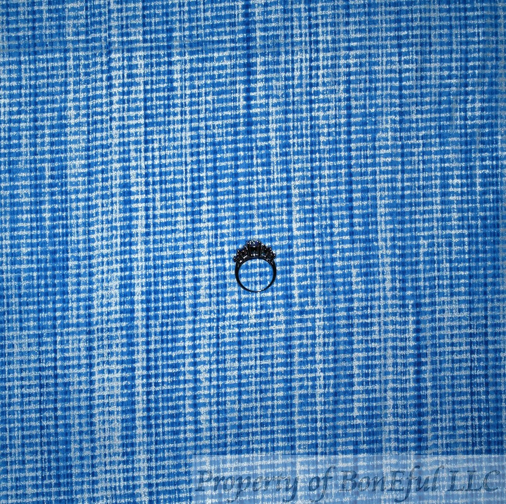 BonEful Fabric FQ Cotton Quilt Blue White Sky Dot Stripe Silver Metallic Pattern