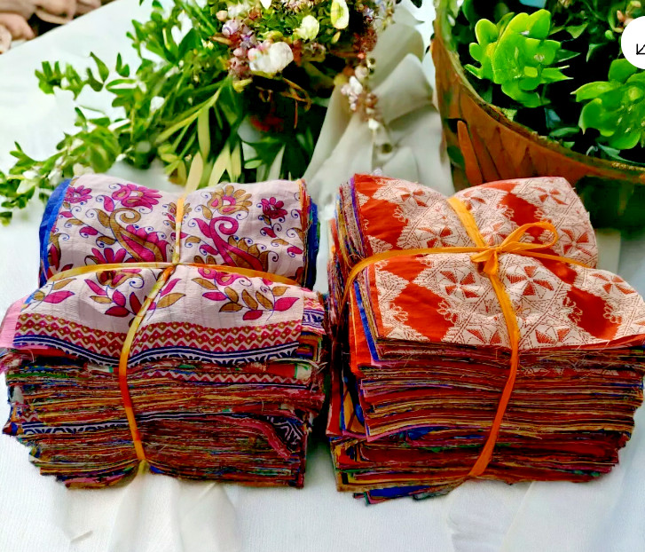 Vintage Kantha quilt scraps, Pre Cut Kantha Square Fabric Bohemian Charm Pack 50
