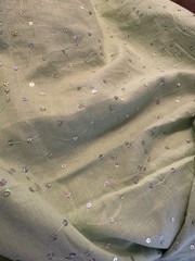 NEW Silver Sequins Embroidery on Green Cotton Linen Fabric 4 Yards 52″W