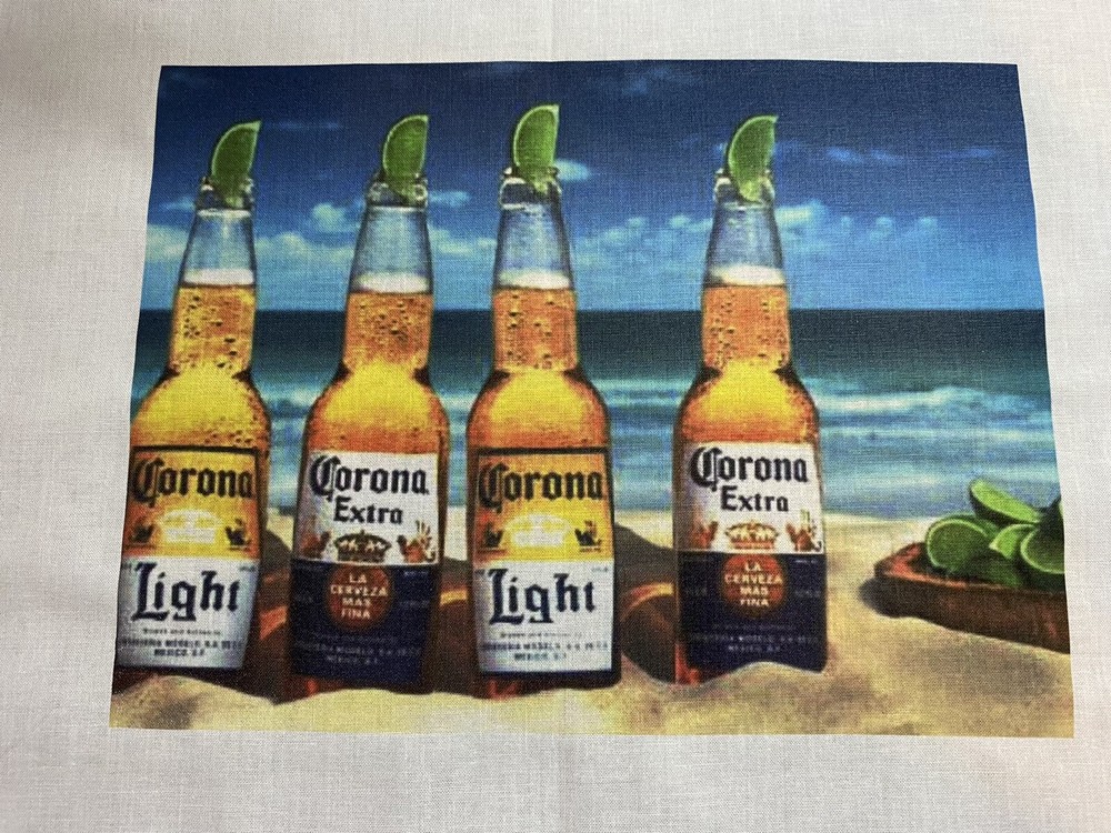 1 CORONA & Corona LIght Bottles Lime N Sand W/ Ocean Block Quilt Sewing Fabric