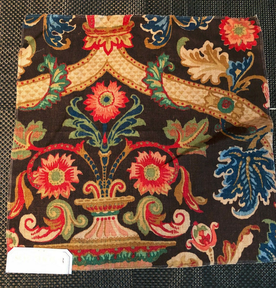 SCHUMACHER Fontenay Vase in Document (Brown) 17″ Floral Linen Fabric Sample